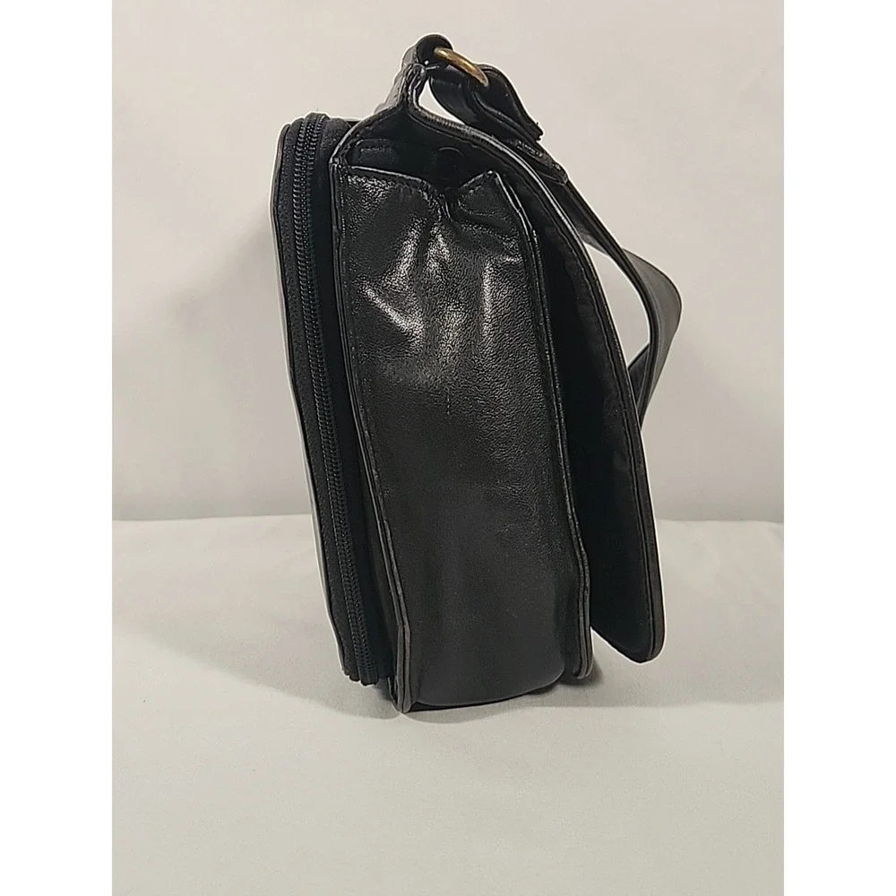 Fossil Black Leather Crossbody Bag Messenger Multi Pocket Purse Travel Organizer